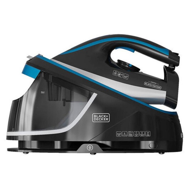 Generator de abur Black & Decker BXSS2401E, 2400 W, 5 bar, 200 g/min (max) / 120 g/min continuu, rezervor 1,5 l, talpa ceramica, negru/albastru