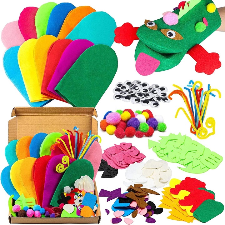 Set 12 Papusi de Mana din Fetru DIY - Jucarii Creative pentru Copii