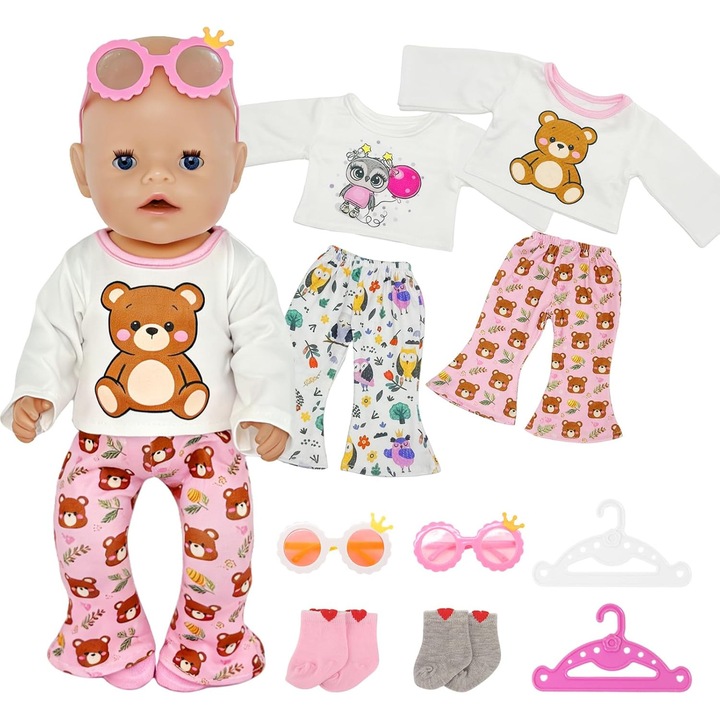 Set Haine Papusi 43 cm - 10 Piese, 35-43 cm, Accesorii Incluse