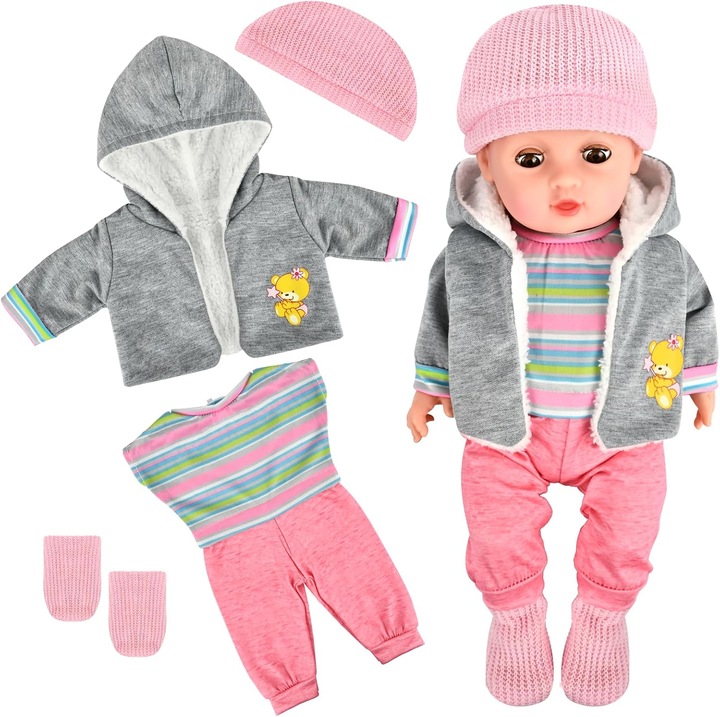 Haine Papusi 43-48 cm: Set Romper, Palton, Sosete, Caciulita