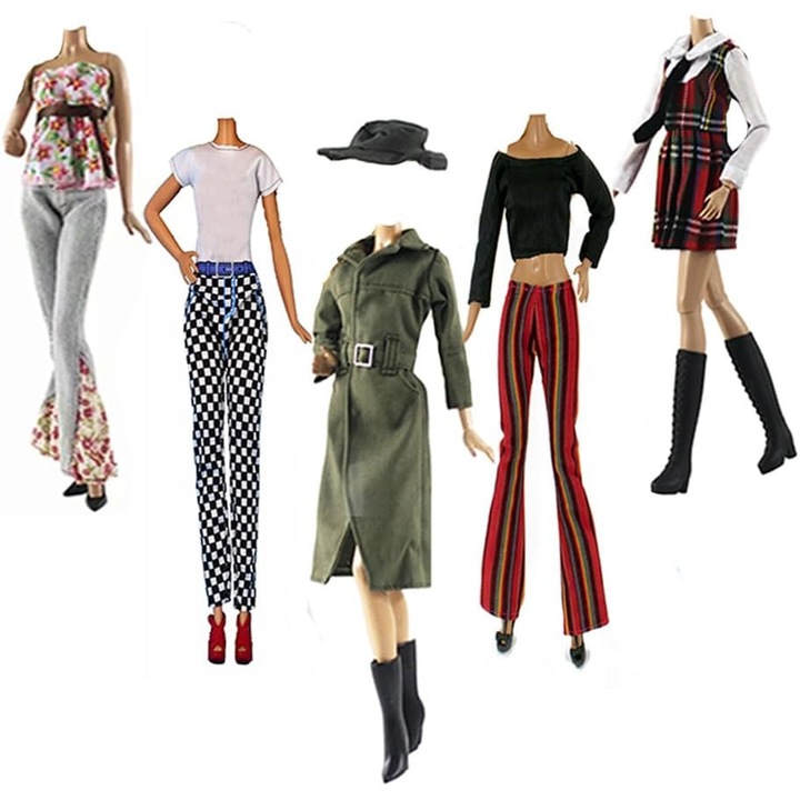 Set 5 Rochii Moda Toamna, Accesorii Papusi 29 cm, Cadou Fete
