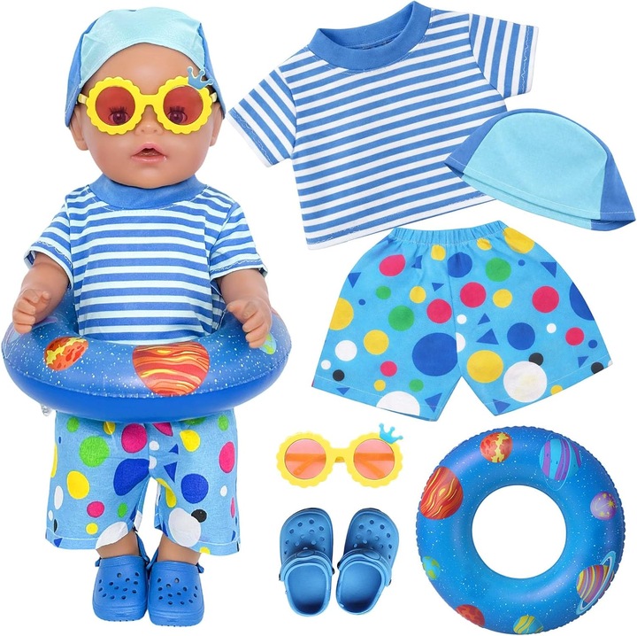 Set 6 Piese Imbracaminte Inot Papusi 35-45 cm, Albastru Maritim