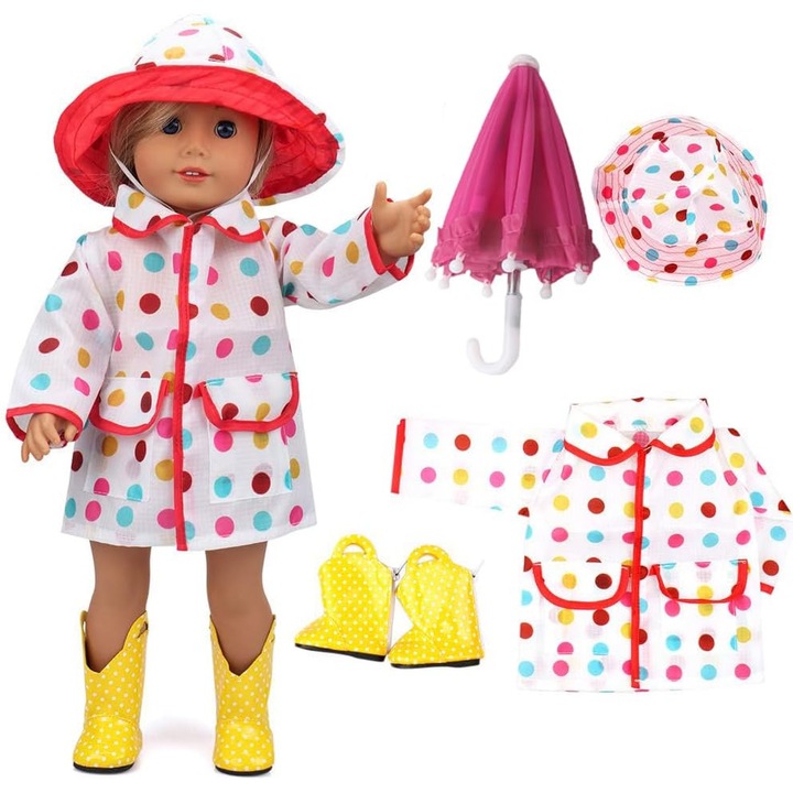 Haine Papusi 35-46 cm: Set Plus cu Pelerina, Umbrela, Cizme