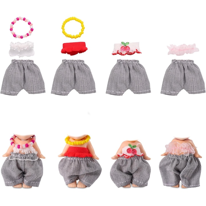 Set 4 Groves Papusi 7, 5-8 cm: Pantaloni, Bluza, Colier, Guler