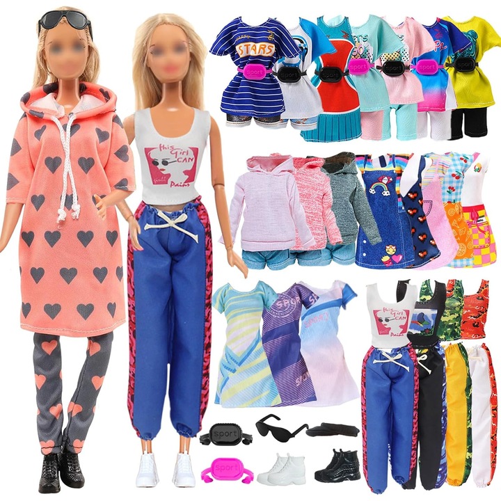 Set Haine Accesorii Papusi 30 cm - 18 Piese Stil Sport