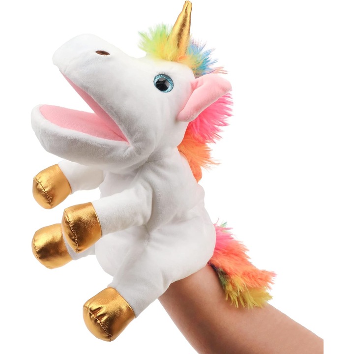 Papusa de Mana Unicorn Hopearl, Plus Moale, Gura Mobila, 30 cm