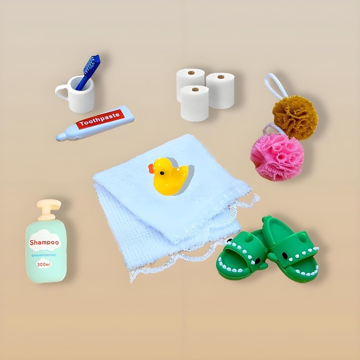 Set Baie Accesorii Spiridus Craciun, Miniatura Casa Papusi