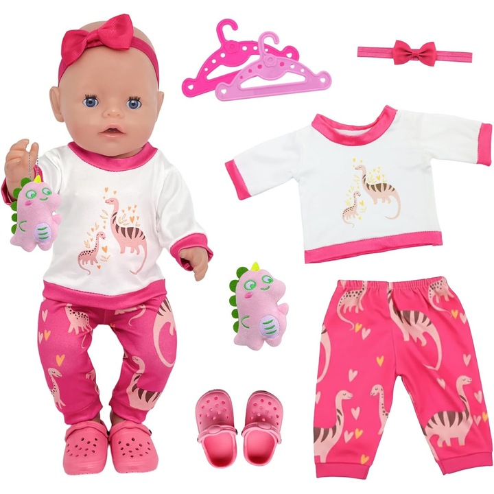 Haine Papusi Dinozaur 35-43 cm, Set 7 Piese, Accesorii Copii