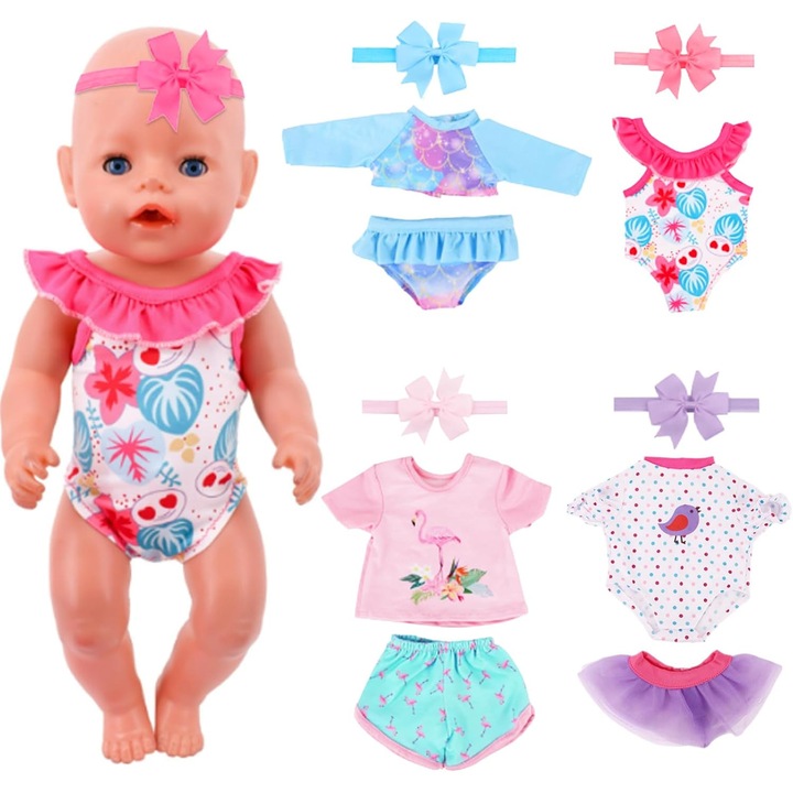 Set 4 Costume Baie Papusi 35-45 cm, Imbracaminte Vara Papusi Bebe