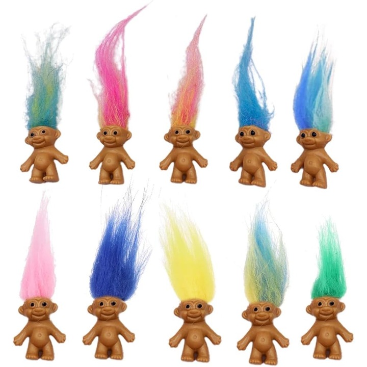 Set 10 Papusi Mini Troll PVC Vintage, 3cm, Jucarii Colectie Cadou