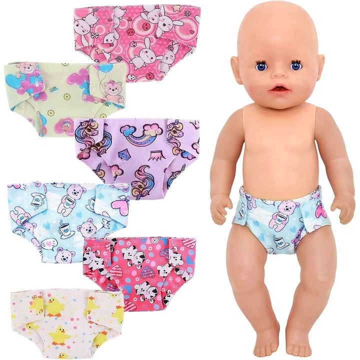 Set 6 Scutece Papusi 30-43 cm, 6 Modele, Accesorii Reutilizabile