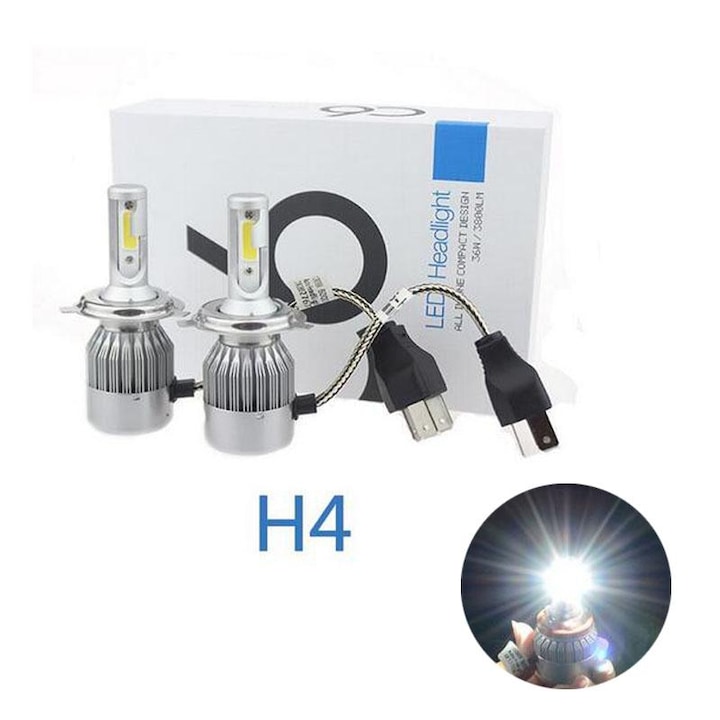Комплект 2бр LED лед диодни крушки за фарове, Totalshop, H4 , 36w , 12/24V
