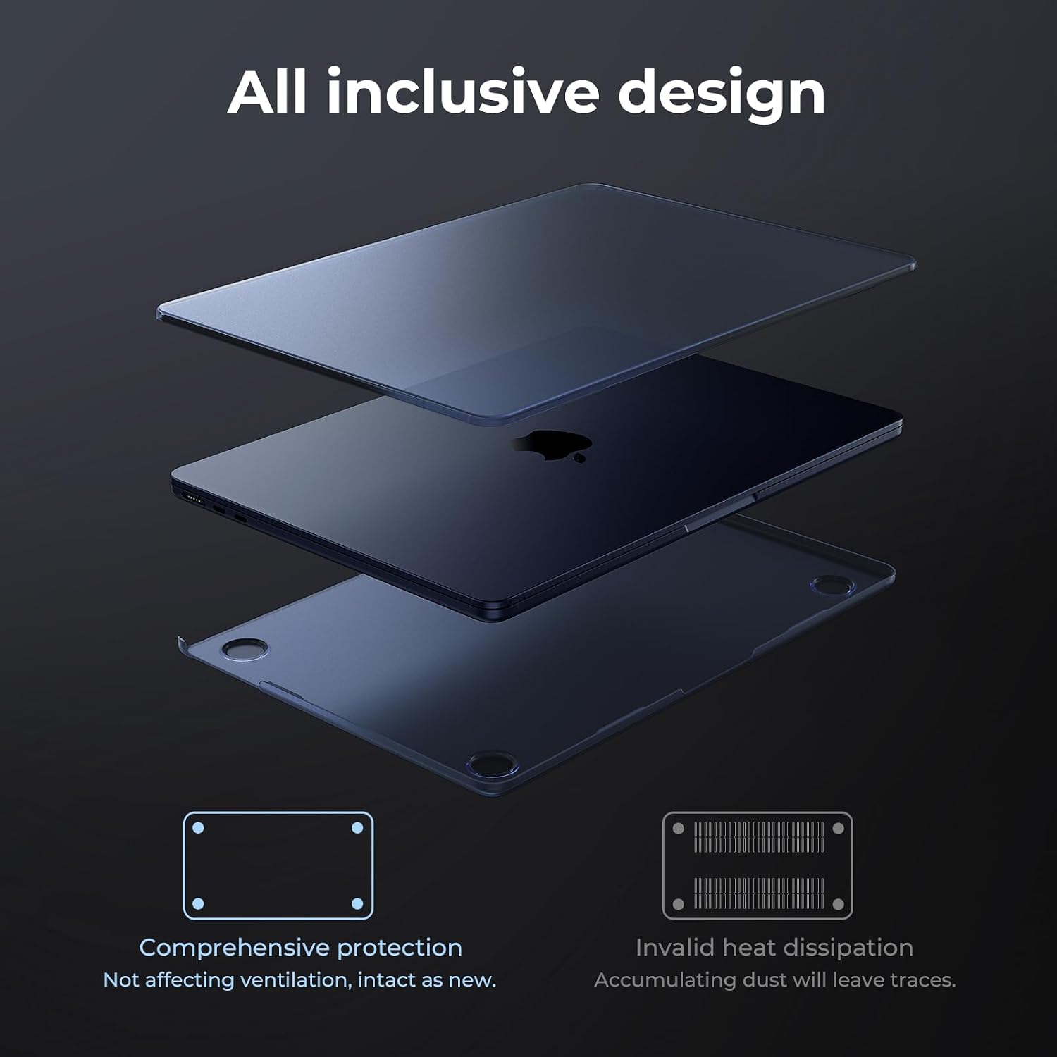 Carcasa Protectie Mata Ultra Subtire EooCoo pentru MacBook Air 15" M2/M3/M4/M5 - Midnight
