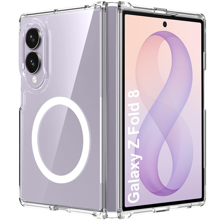 Husa Magnetica pentru Samsung Galaxy Z Fold 8, MOGU, Husa pentru Telefon Care Previne Ingalbenirea, Compatibila cu MagSafe, Robusta din PC pentru Spate + Margini din TPU Rezistente la Socuri, Protectie de Nivel Militar, Transparenta