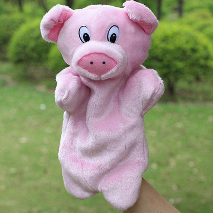 Marioneta de mana porcusor FR-K0446-260831-5875, din plus cu umplutura PP, roz, 1 buc.