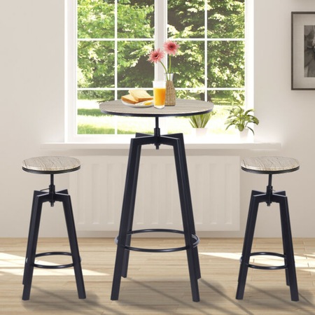 Set bar / cafenea Kring Prato, masa si doua scaune, inaltime reglabila, lemn/metal, Negru / Sonoma