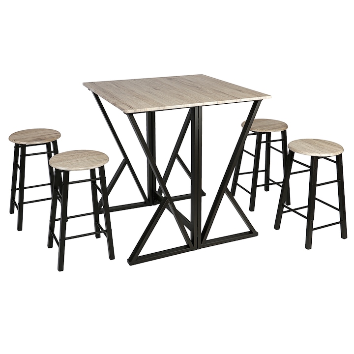 Комплект мебели за кухня/трапезария Kring Enna, Разтегателна маса с 4 бар стола, Sonoma