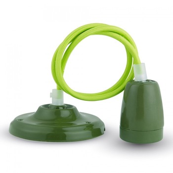 Pendul tip cablu cu holder din portelan E27 - verde Pendul tip cablu cu holder din portelan E27 - verde