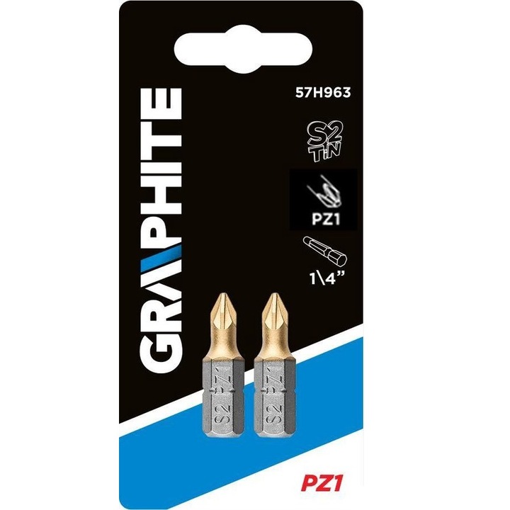 Set 2 biti de surubelnita electrica, PZ1, 25mm, Graphite 57H963