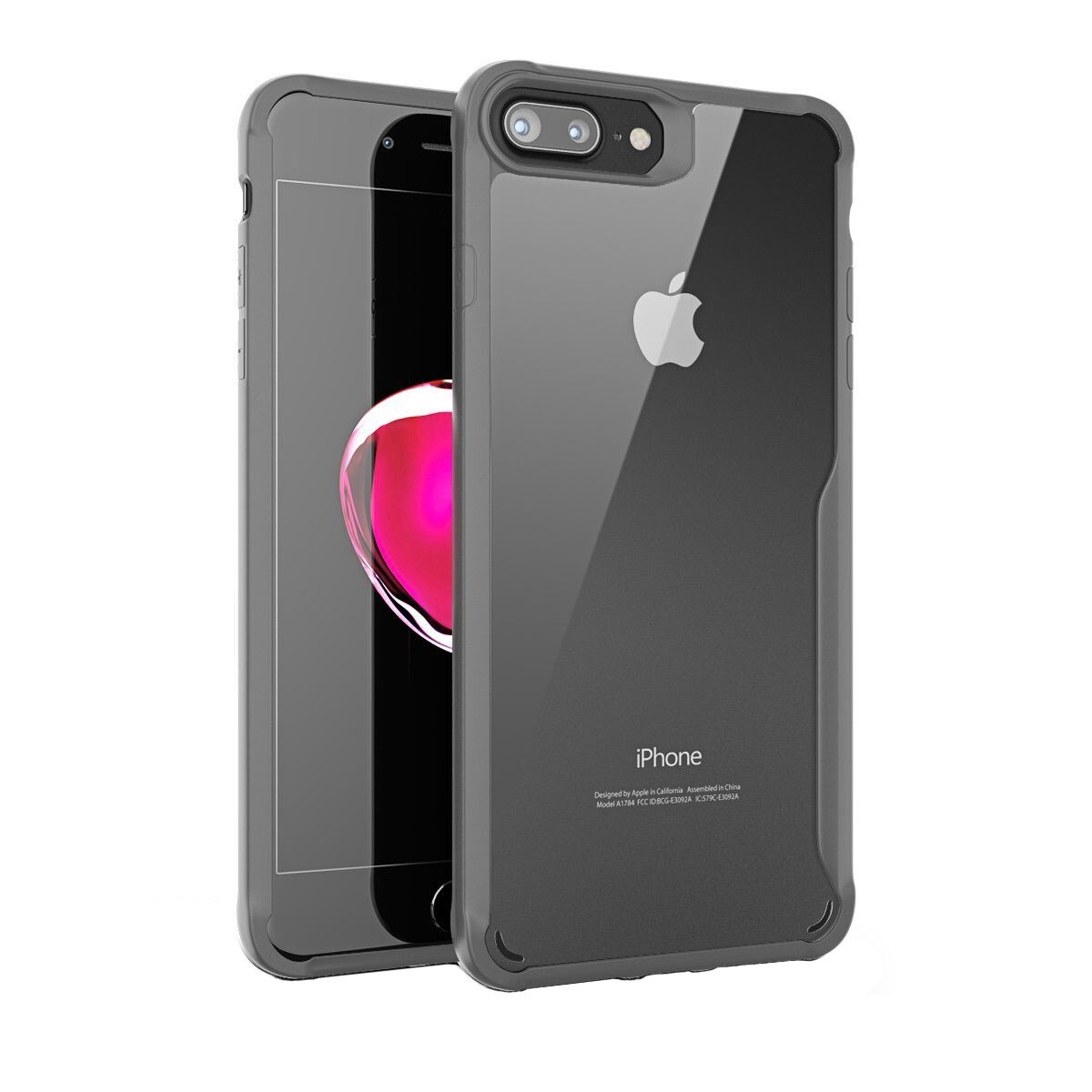 Husa de protectie Hybrid Antisoc pentru iPhone 8 PLUS (+)/7 PLUS (+), carcasa spate PC cu cadru TPU dur, Gri