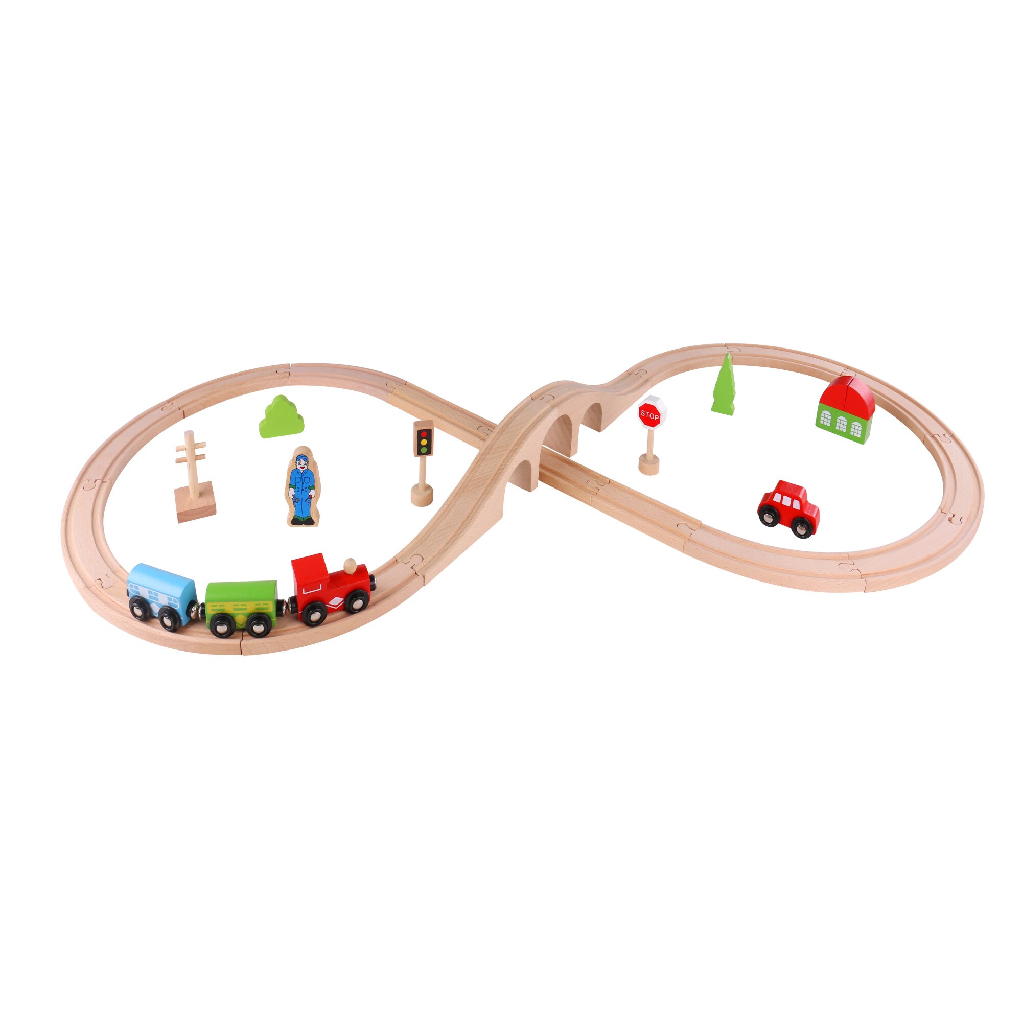 Jucarie Set de tren in Circuit, lemn