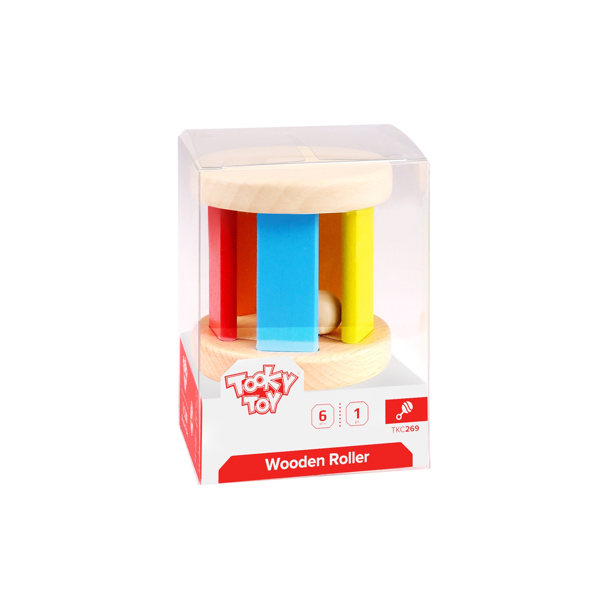 Jucarie bebe, roller din lemn multicolor