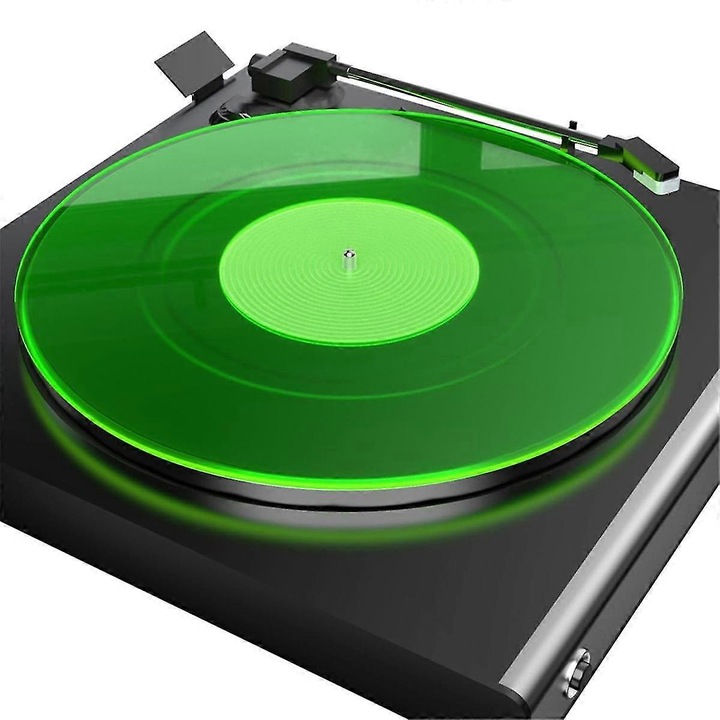 Akril lemezjátszó alátét FR-K0446-260831-3897, 12 hüvelykes lemezekhez (33/45 RPM), áttetsző zöld, 30 x 30 x 0,3 cm