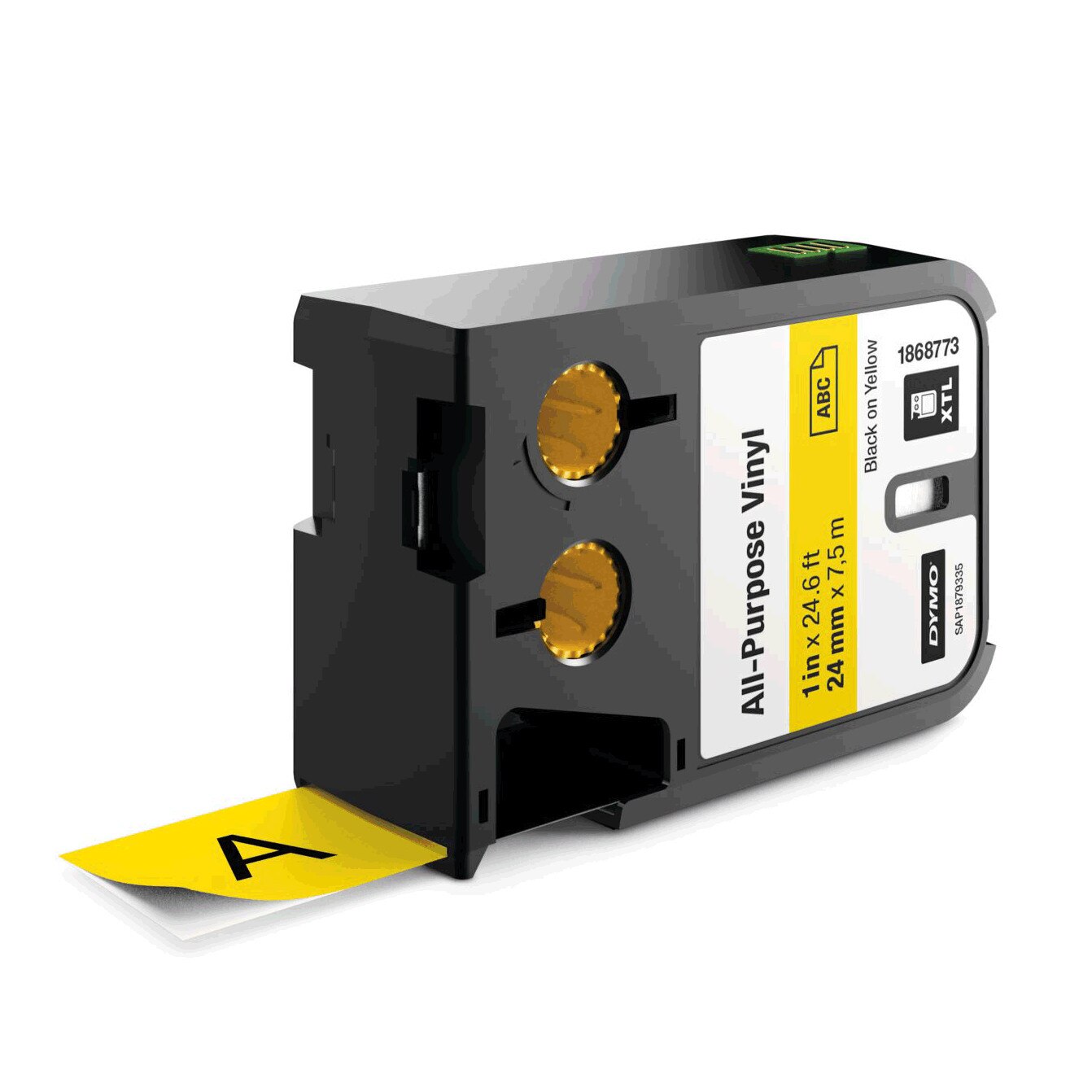 Etichete industriale autoadezive, DYMO XTL, vinil, 24mm x 7m, negru/galben, 1868773