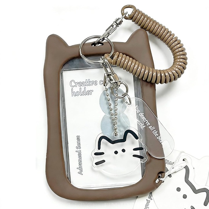 Suport Card Foto Kpop, Suport ID, Port Card, Maro, cu Pandantiv si Snur Elastic