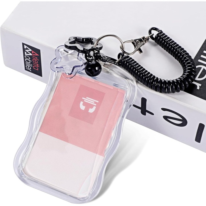 Suport Card Foto K-pop Acrilic cu Inel Chei si Pandantiv Clopotel