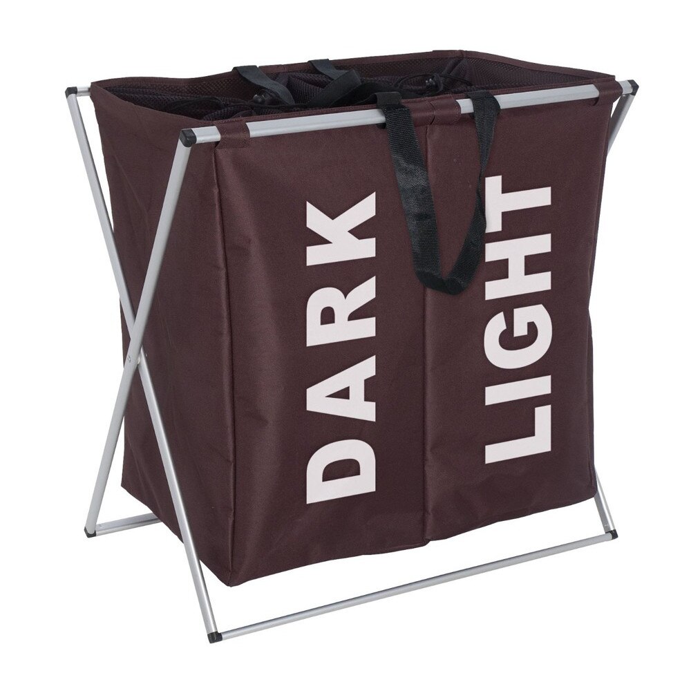 Cos pentru rufe cu doua compartimente, Wenko, 2 x 60L, Maro