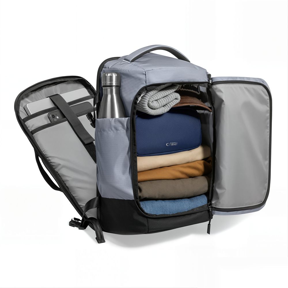 Rucsac pentru calatorii Tech-Protect Defender S70 compatibil cu laptopuri de pana la 16 inch, 40 x 30 x 20 cm, 24L, Gri