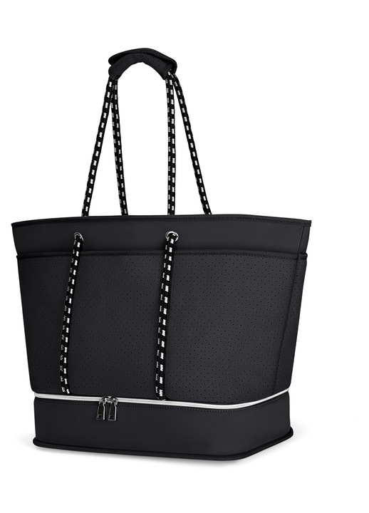 Geanta de plaja, cu compartiment separat pentru incaltaminte, pliabila, 40L, negru, 38×26×41 cm