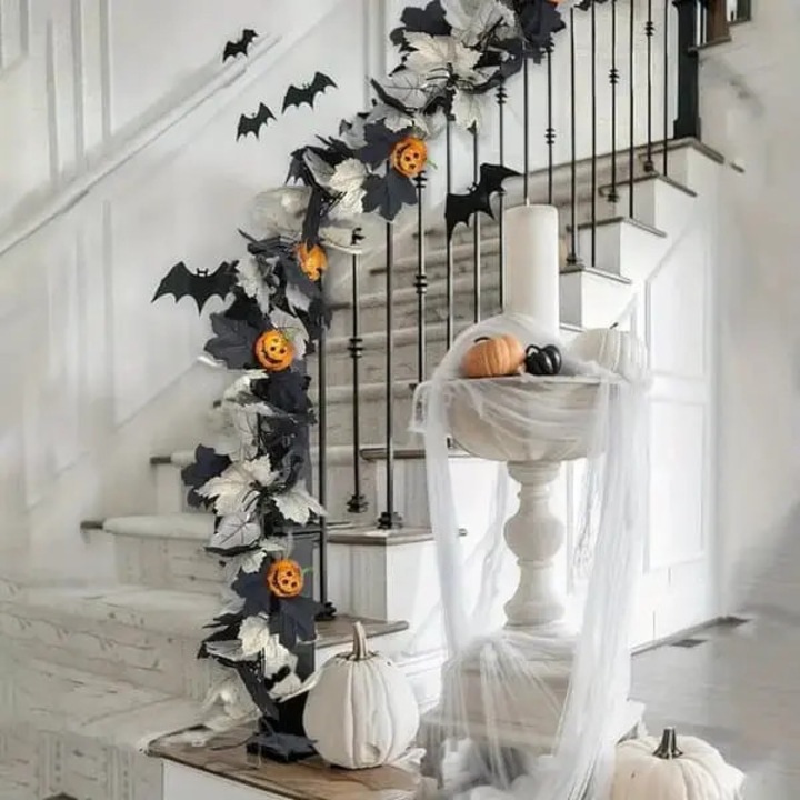 Halloween műanyag girland, 175 cm, fekete juharlevelekkel, tökökkel és pókokkal, többszínű, 2 db-os szett