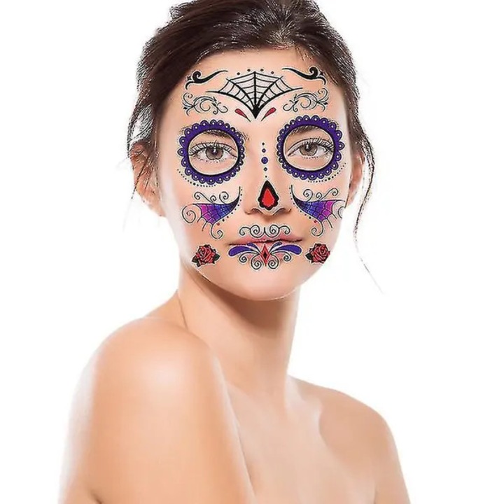 Autocolante pentru fata din hartie, set de 6, design calavera (craniu), multicolor, 20 x 16 cm