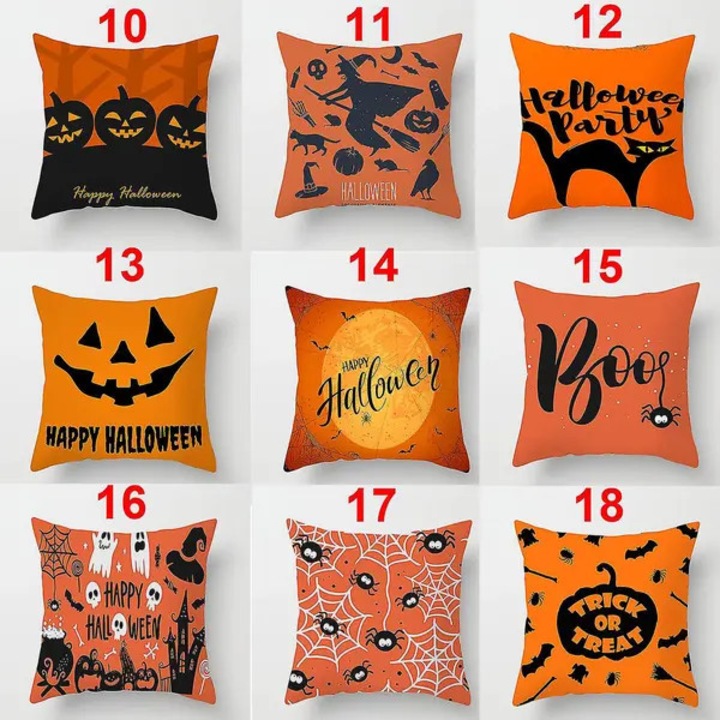 Fata de perna decorativa Halloween, microfibra poliester cu fermoar invizibil, portocaliu/negru, 45 x 45 cm, design 10