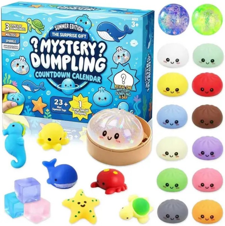 Адвент календар с 24 изненади ISINI-CJ-K0497-260901-065, комплект играчки squishy dumpling от TPR с бавно възстановяване, сензорни антистрес, Многоцветен