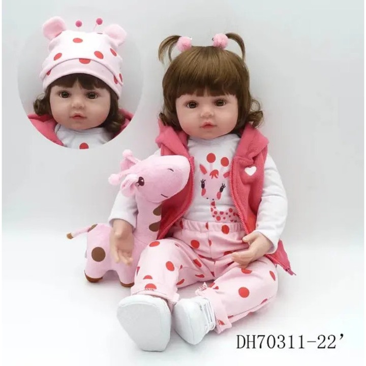 Papusa reborn CJ-CDON-K0238-260901-856, din silicon moale, realista, 47 cm, roz