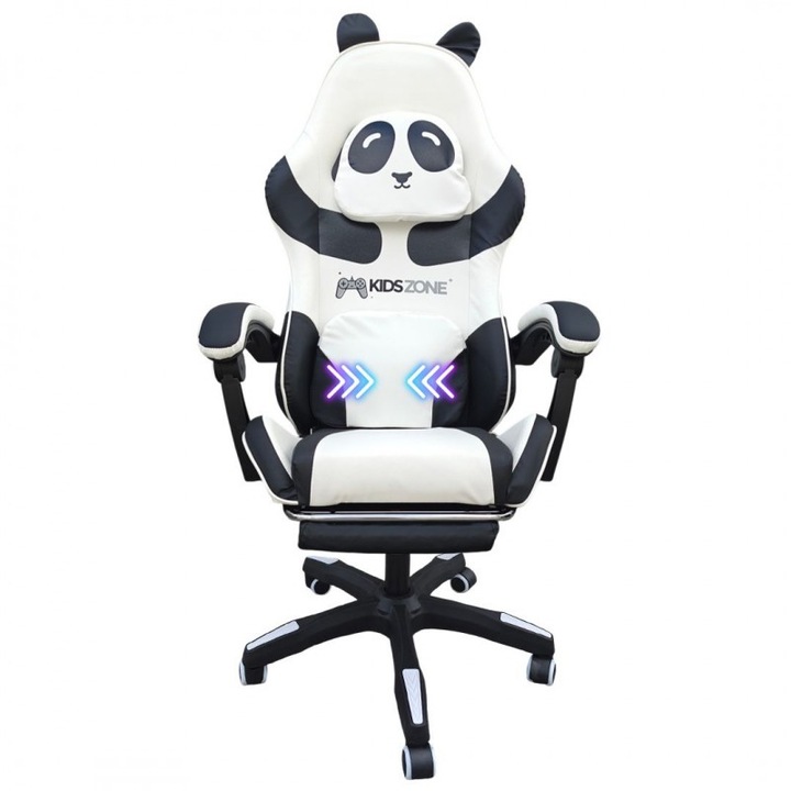 Детски геймърски стол KIDS ZONE Panda, регулируем на височина, накланяща се облегалка, лумбална опора, еко кожа