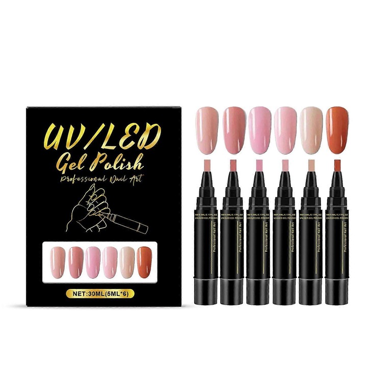 Set de 6 pixuri cu oja gel 3-in-1 UV/LED, multicolor, 6 x 5 ml