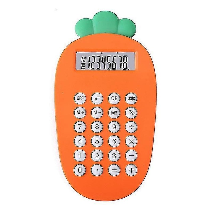 Калкулатор компактен FU-K0276-20260831-3673 във формата на морков, 8 цифри, ABS, захранване 1 x батерия тип бутон, оранжев/зелен, преносим