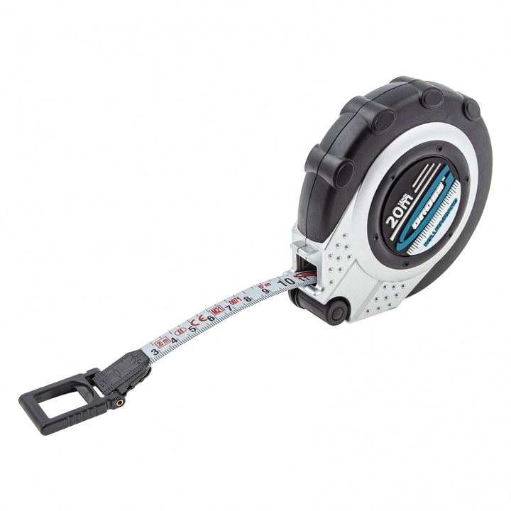 Ruleta geodezica, 20 m x 13 mm, banda metalica, scala bilaterala, acoperire nailon, uz caznic, GROSS