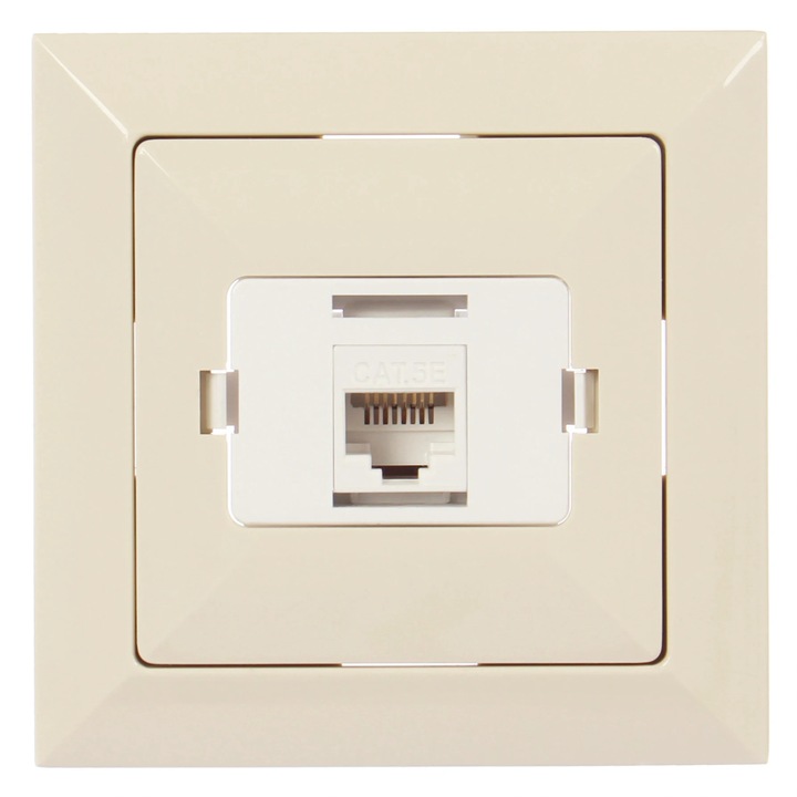 Priza internet Perla GTP-18C, incastrat, rama inclusa, bej
