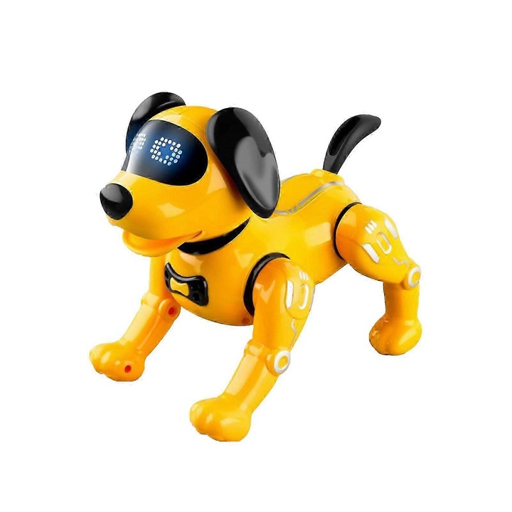Играчка робот куче FU-K0276, програмируем с дистанционно управление, презареждаем 3.7V 500mAh, движения ходене/танцуване/пеене, инфрачервено управление, включва дистанционно управление и USB кабел, жълт, 22 x 13 x 21 cm
