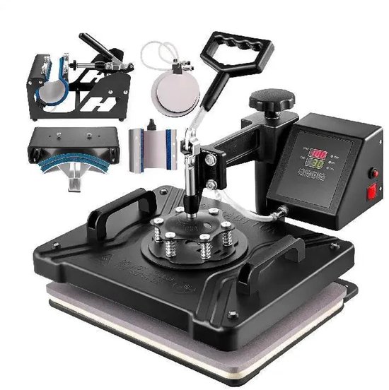 Presa termica multifunctionala Corenia QRE-4500175 8‑in‑1, 15 x 15 inch (38 x 38 cm), 1400W, temperatura 95–232°C, brat rotativ 360°, panou LCD digital, negru