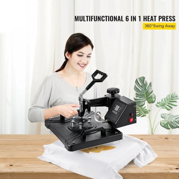 Presa termica multifunctionala Corenia QRE-4500175 8‑in‑1, 15 x 15 inch (38 x 38 cm), 1400W, temperatura 95–232°C, brat rotativ 360°, panou LCD digital, negru