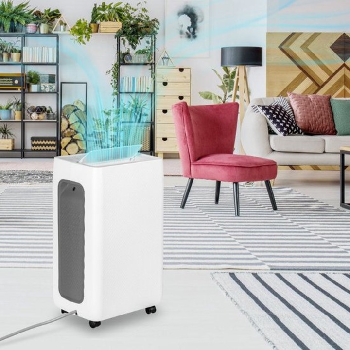 Dezumidificator Corenia QRE-1000837, 26 L/zi, rezervor 4,3 L, R290, silentios ≤43 dB, timer 24 h, 250 W, pentru 20–30 m², alb