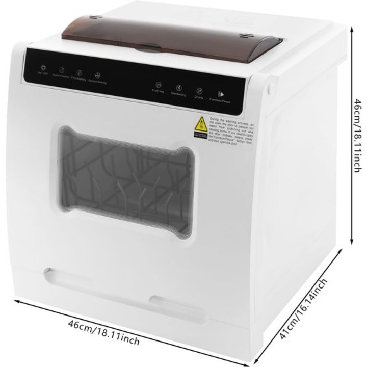 Masina de spalat vase compacta Corenia QRE-1001061, 4 programe, touchscreen, functie de sterilizare, raft detasabil si usa transparenta, Clasa energetica B, alb, 45 x 40 x 40 cm