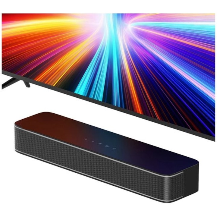 Soundbar Corenia QRE-1000482, 2.1ch, 120W, subwoofer incorporat, Bluetooth 5.3, Smart App, 121 preseturi EQ si egalizator 10 benzi, optic/AUX/USB, negru