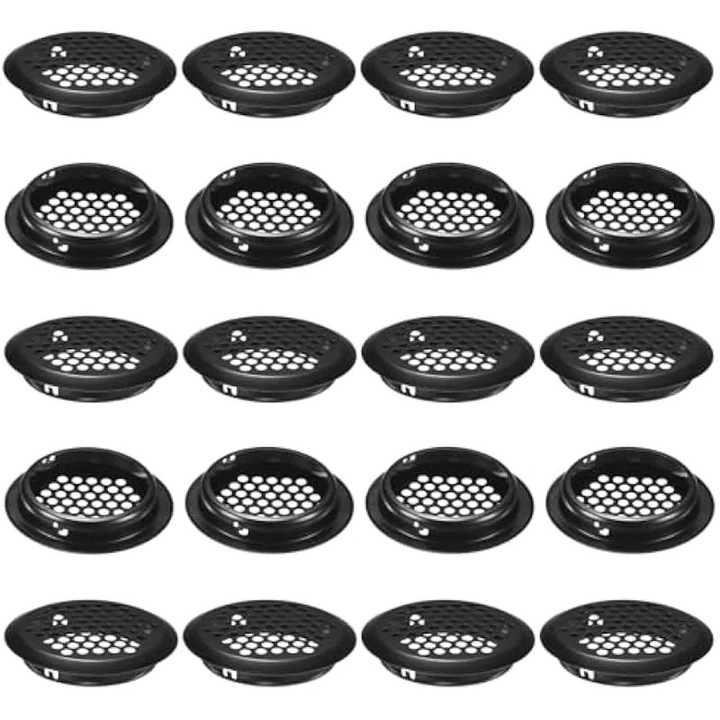 Set de 20 guri de aerisire circulare, 50 mm, negre, din inox